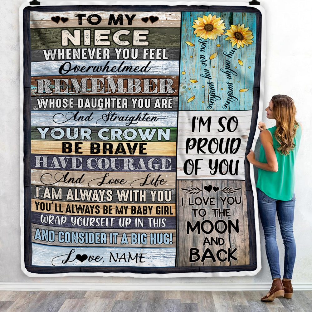 Personalized To My Niece Blanket from Aunt Auntie Uncle Wood Whenever You Feel Overwhelmed Remember Whose Niece Birthday Christmas Fleece Blanket | siriusteestore