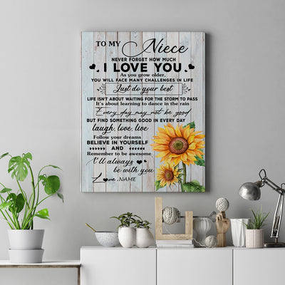 Personalized To My Niece Canvas From Uncle Aunt Sunflower Wood Laugh Love Live Niece Birthday Graduation Christmas Custom Wall Art Print Home Decor Framed Canvas | siriusteestore