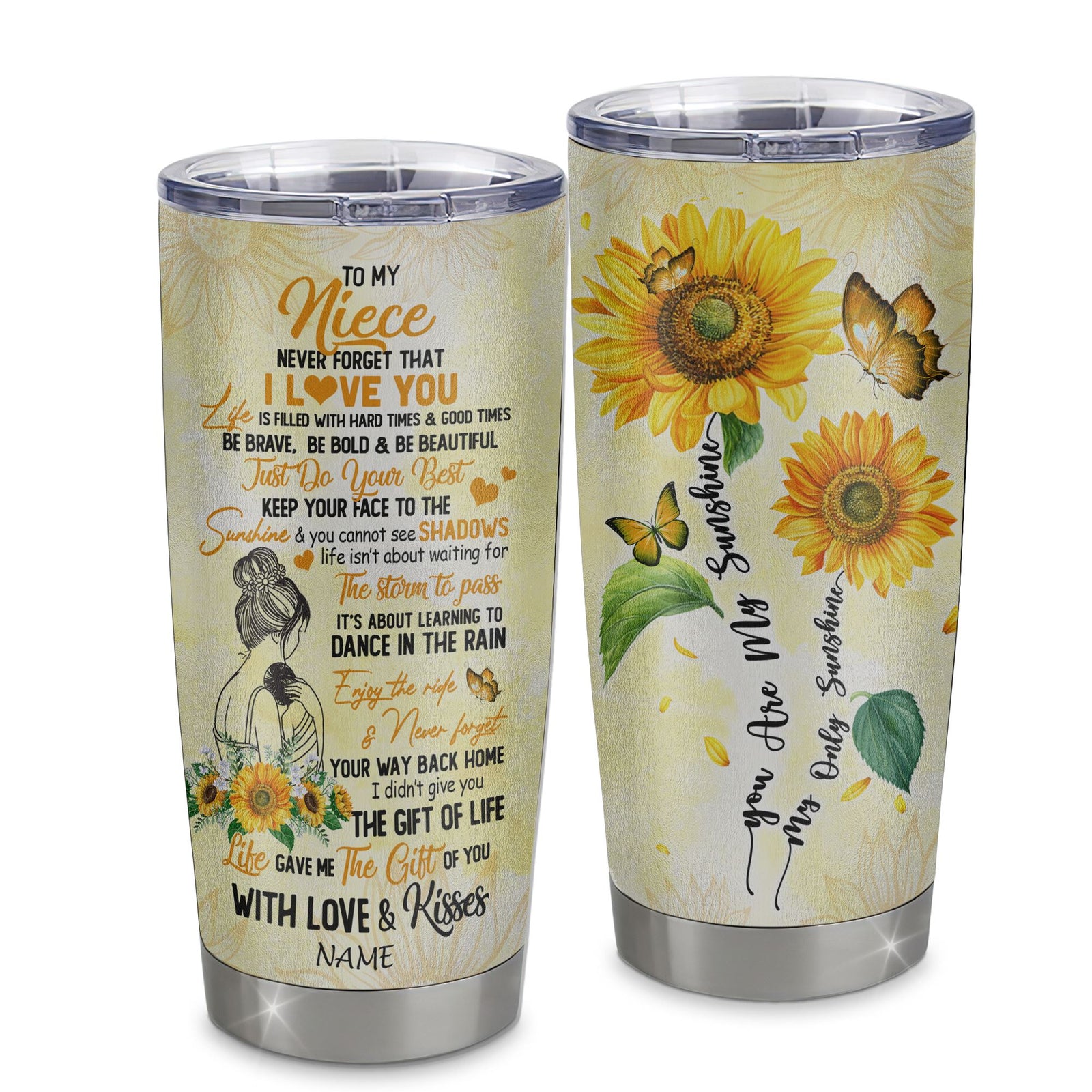 Personalized To My Niece From Aunt Aunt Stainless Steel Tumbler Cup Never Forget I Love You Sunflower Niece Birthday Graduation Christmas Travel Mug | siriusteestore