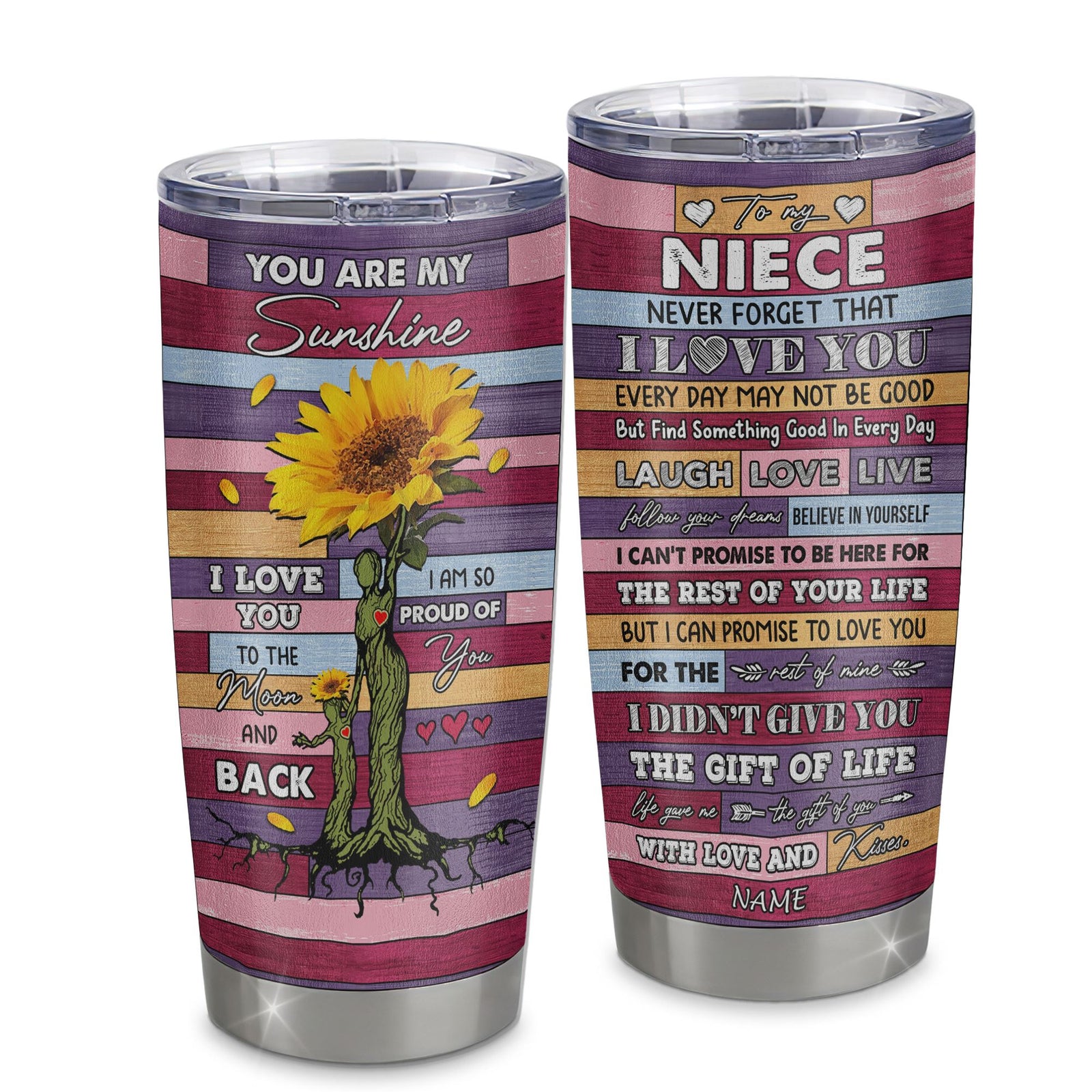 Personalized To My Niece From Aunt Aunt Stainless Steel Tumbler Cup Wood Sunflower Never Forget I Love You Niece Birthday Graduation Christmas Travel Mug | siriusteestore