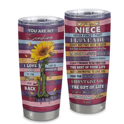 Personalized To My Niece From Aunt Aunt Stainless Steel Tumbler Cup Wood Sunflower Never Forget I Love You Niece Birthday Graduation Christmas Travel Mug | siriusteestore