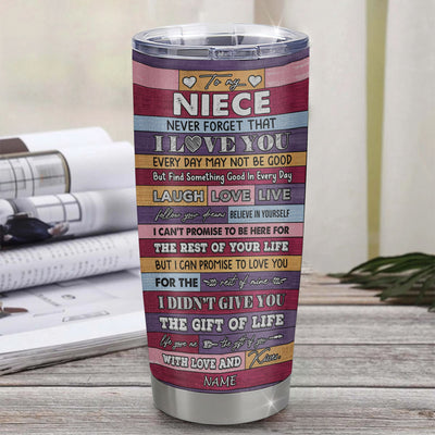 Personalized To My Niece From Aunt Aunt Stainless Steel Tumbler Cup Wood Sunflower Never Forget I Love You Niece Birthday Graduation Christmas Travel Mug | siriusteestore