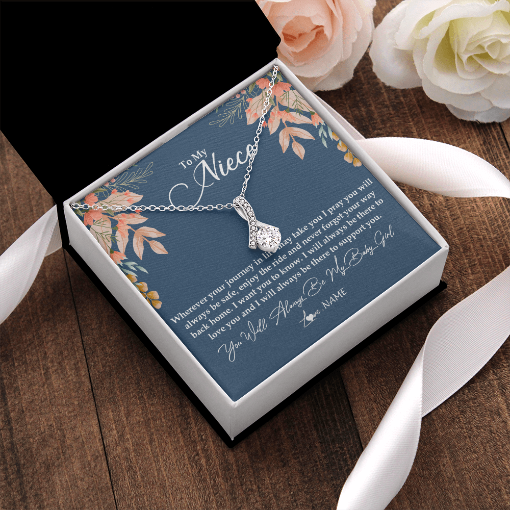 Alluring Beauty Necklace | Personalized To My Niece From Aunt Auntie You Will Always Be My Baby Girl Niece Jewelry Birthday Graduation Christmas Customized Gift Box Message Card | siriusteestore