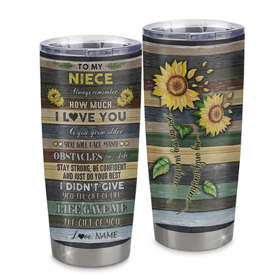 Personalized To My Niece From Aunt Uncle Auntie Stainless Steel Tumbler Cup Always Remember How Much I Love You Wood Sunflower Niece Birthday Christmas Travel Mug | siriusteestore