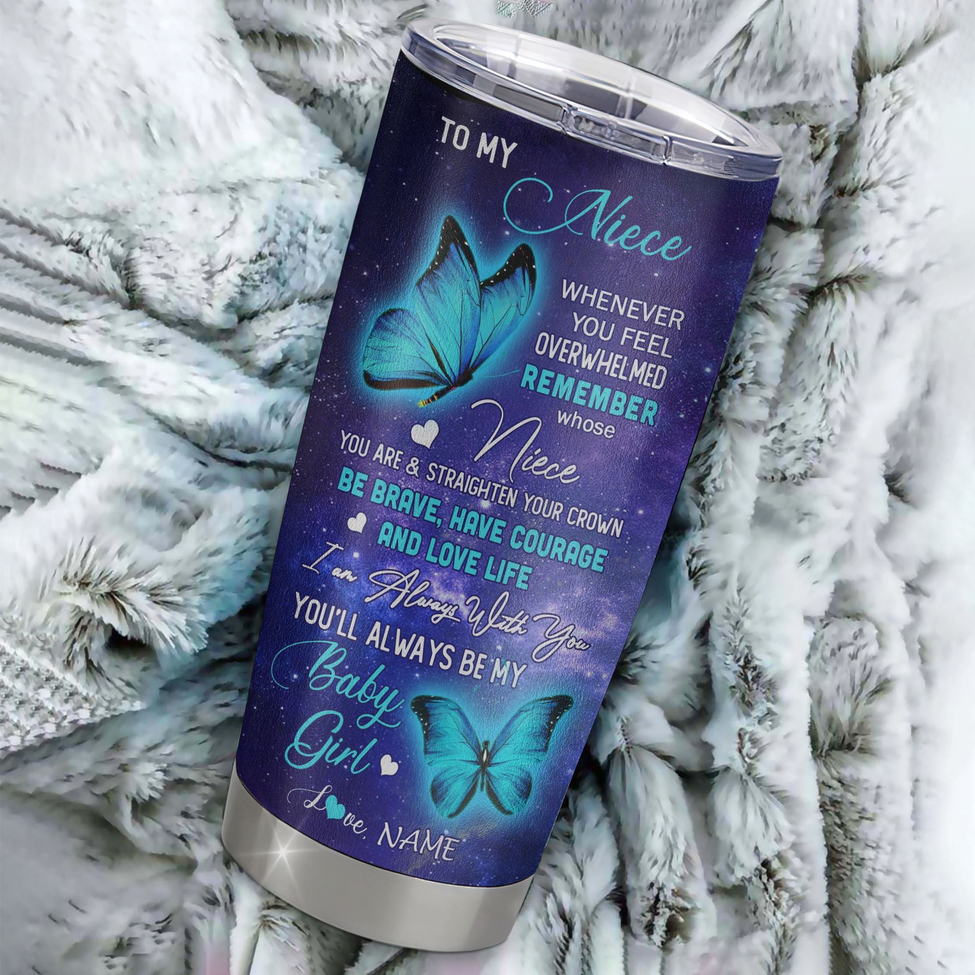 Personalized To My Niece From Aunt Uncle Auntie Stainless Steel Tumbler Cup Butterfly I Love You To The Moon Niece Birthday Graduation Christmas Travel Mug | siriusteestore