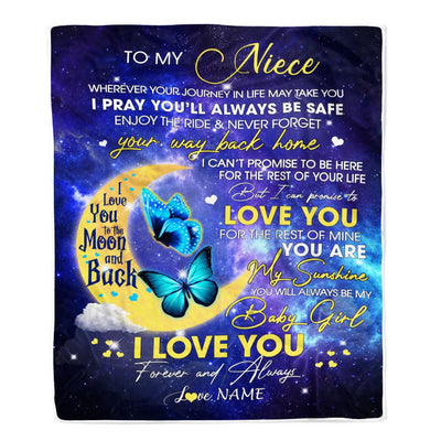Personalized To My Niece From Aunt Uncle Blanket You Are My Sunshine Butterfly Niece Birthday Graduation Christmas Gift Bed Quilt Fleece Throw Blanket | siriusteestore