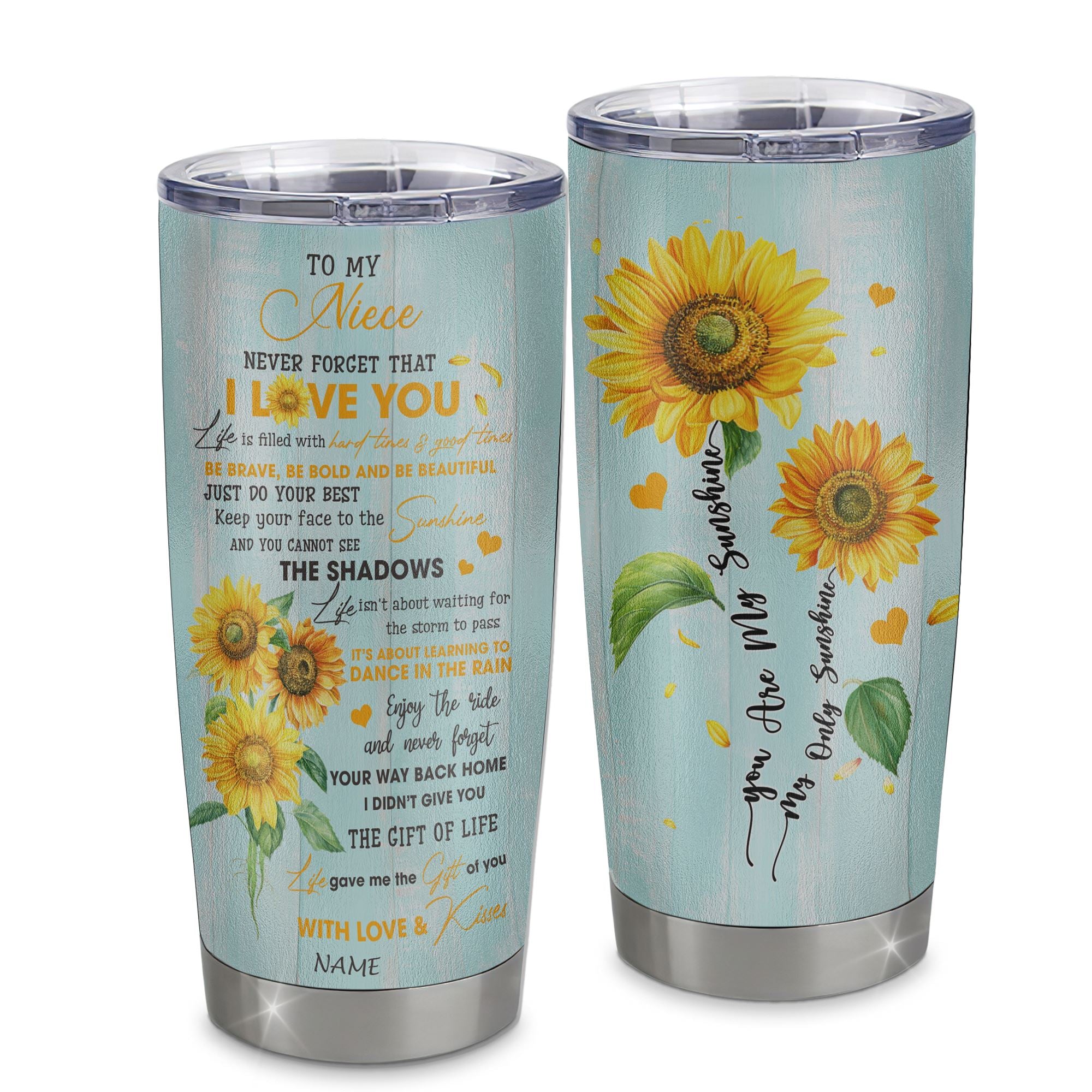 Personalized To My Niece From Aunt Uncle Stainless Steel Tumbler Cup Never Forget That I Love You Sunflower Niece Birthday Graduation Christmas Travel Mug | siriusteestore