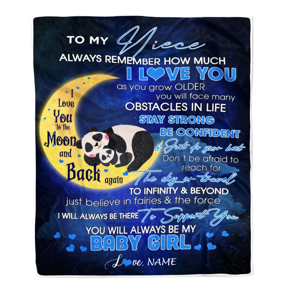 Personalized To My Niece I Love You Forever From Aunt Auntie Uncle Panda Niece Birthday Christmas Thanksgiving Graduation Customized Fleece Blanket | siriusteestore