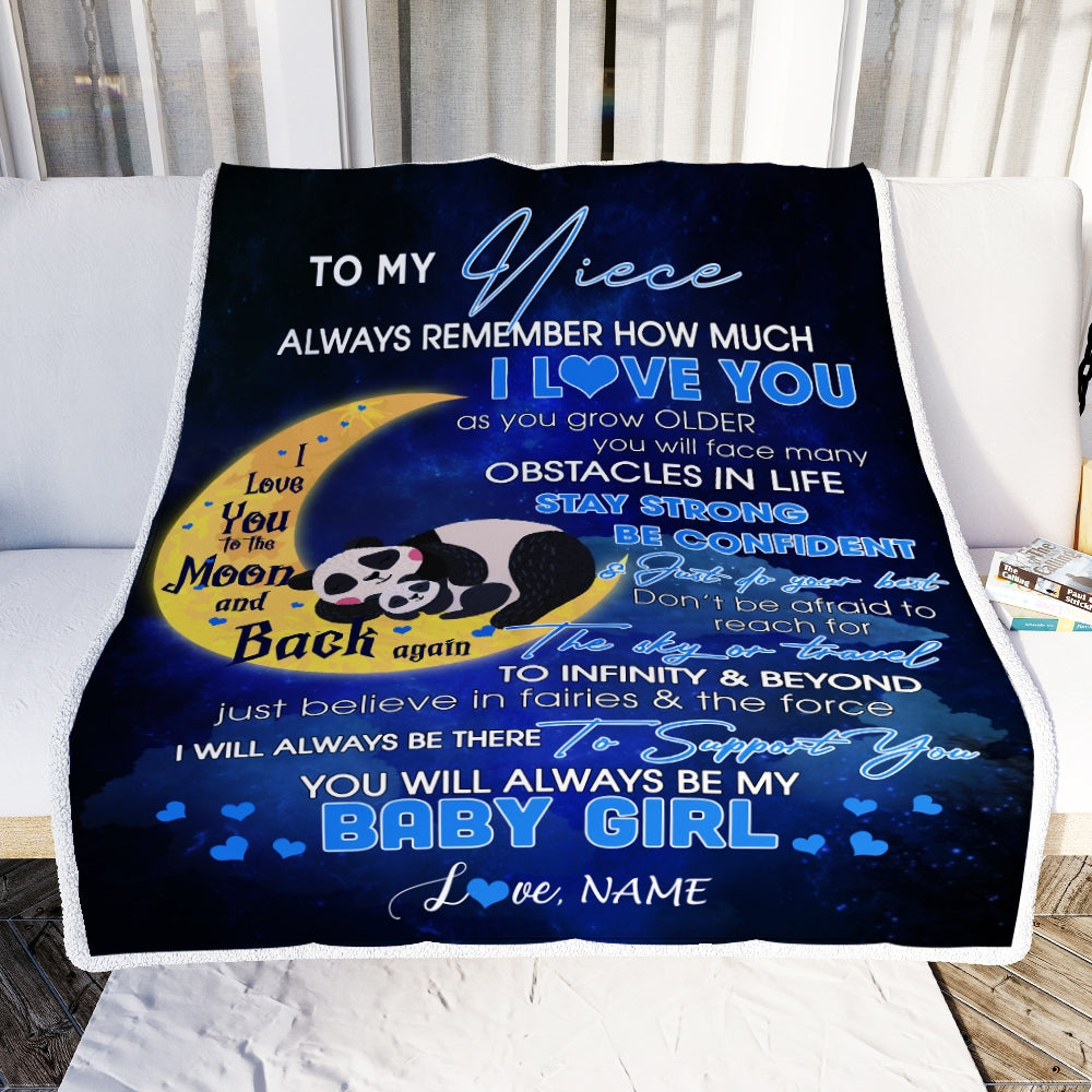 Personalized To My Niece I Love You Forever From Aunt Auntie Uncle Panda Niece Birthday Christmas Thanksgiving Graduation Customized Fleece Blanket | siriusteestore