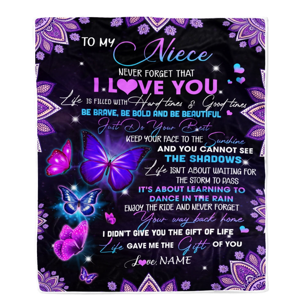 Personalized To My Niece I Love You From Aunt Auntie Uncle Butterfly Niece Birthday Christmas Thanksgiving Graduation Customized Fleece Blanket | siriusteestore