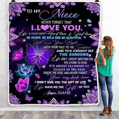 Personalized To My Niece I Love You From Aunt Auntie Uncle Butterfly Niece Birthday Christmas Thanksgiving Graduation Customized Fleece Blanket | siriusteestore