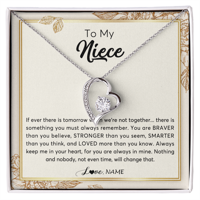 Forever Love Necklace | Personalized To My Niece Necklace From Aunt Auntie Uncle Braver Stronger Smarter Loved Niece Jewelry Birthday Christmas Customized Gift Box Message Card | siriusteestore