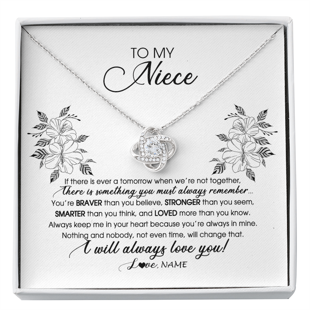 Love Knot Necklace | Personalized To My Niece Necklace From Aunt Auntie Uncle Not Even Time Floral Niece Birthday Graduation Christmas Customized Message Card | siriusteestore