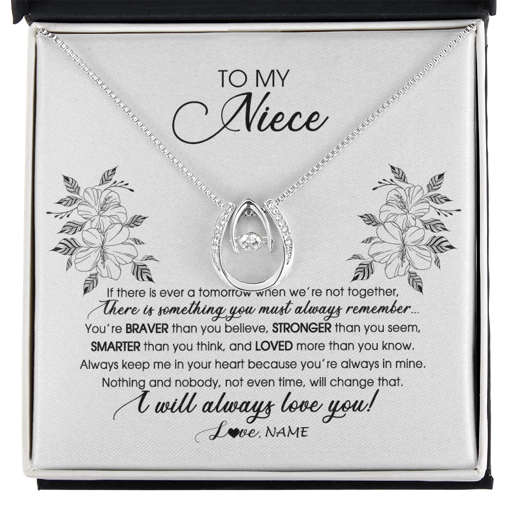 Lucky In Love Necklace | Personalized To My Niece Necklace From Aunt Auntie Uncle Not Even Time Floral Niece Birthday Graduation Christmas Customized Message Card | siriusteestore