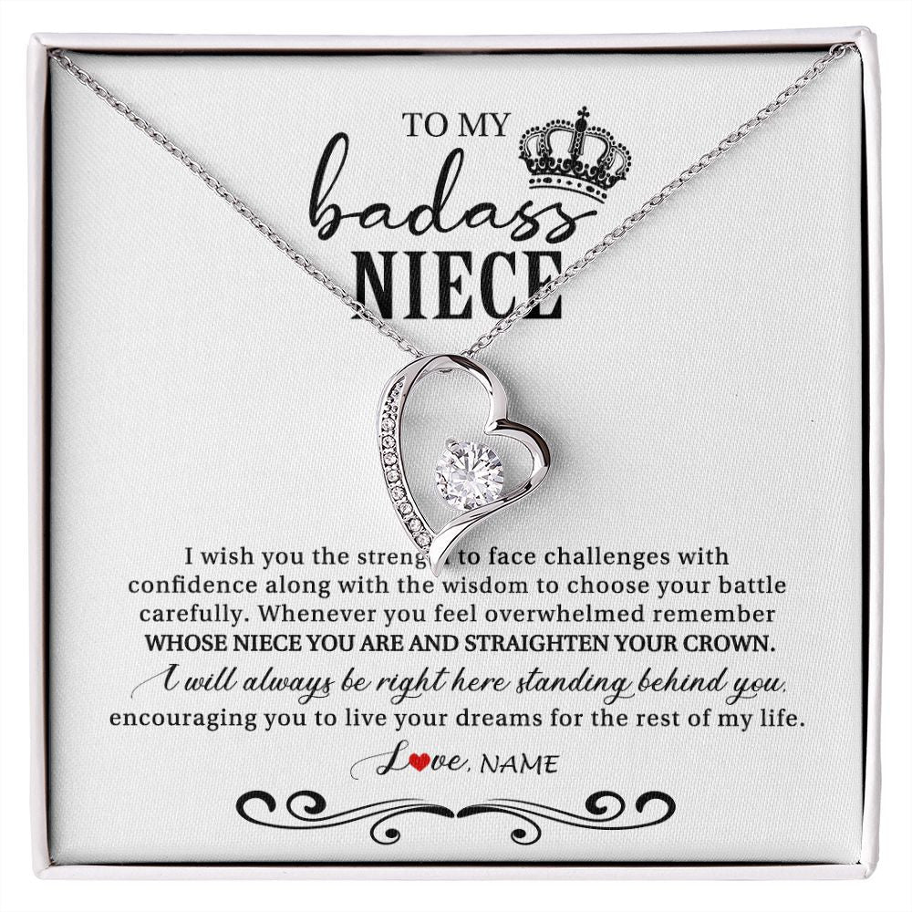 Forever Love Necklace | Personalized To My Niece Necklace From Aunt Auntie Uncle Wish You The Strength Niece Birthday Christmas Graduation Jewelry Customized Gift Box Message Card | siriusteestore