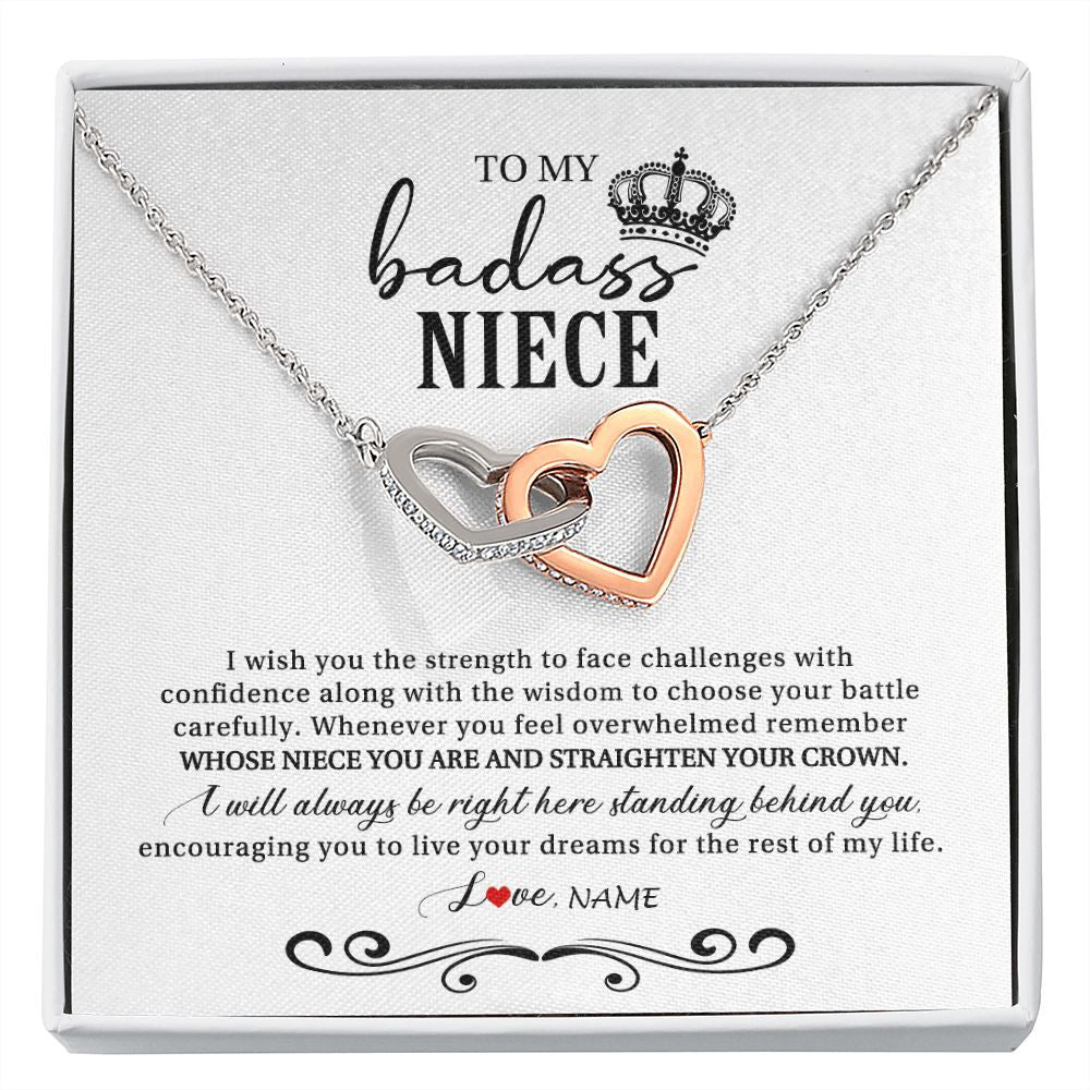 Interlocking Hearts Necklace | Personalized To My Niece Necklace From Aunt Auntie Uncle Wish You The Strength Niece Birthday Christmas Graduation Jewelry Customized Gift Box Message Card | siriusteestore