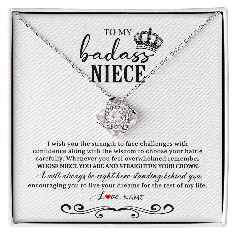 Love Knot Necklace | Personalized To My Niece Necklace From Aunt Auntie Uncle Wish You The Strength Niece Birthday Christmas Graduation Jewelry Customized Gift Box Message Card | siriusteestore