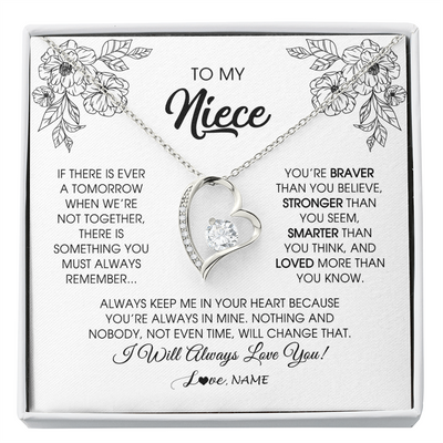 Forever Love Necklace | Personalized To My Niece Necklace From Aunt Auntie Uncle You're Braver Stronger Smarter Niece Birthday Christmas Customized Jewelry Gift Box Message Card | siriusteestore