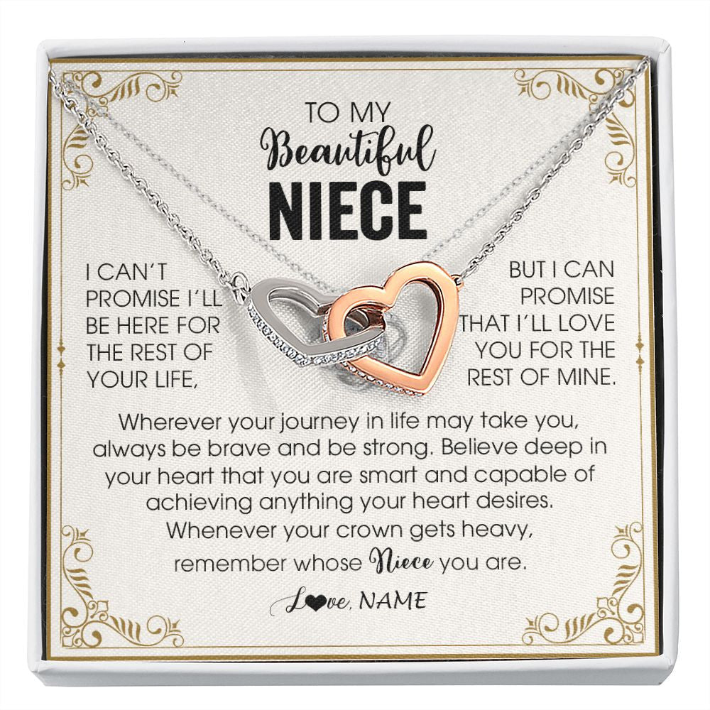 Interlocking Hearts Necklace | Personalized To My Niece Necklace From Aunt Auntie Wherever Your Journey in Life There Niece Birthday Christmas Graduation Customized Gift Box Message Card | siriusteestore