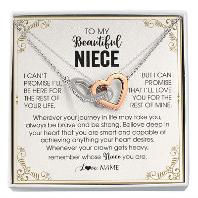Interlocking Hearts Necklace | Personalized To My Niece Necklace From Aunt Auntie Wherever Your Journey in Life There Niece Birthday Christmas Graduation Customized Gift Box Message Card | siriusteestore