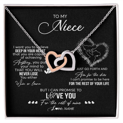 Interlocking Hearts Necklace | Personalized To My Niece Necklace From Aunt Aunty Promise To Love You Niece Birthday Graduation Christmas Pendant Customized Gift Box Message Card | siriusteestore