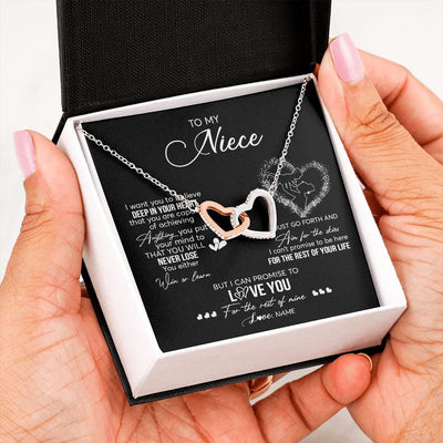Interlocking Hearts Necklace | Personalized To My Niece Necklace From Aunt Aunty Promise To Love You Niece Birthday Graduation Christmas Pendant Customized Gift Box Message Card | siriusteestore