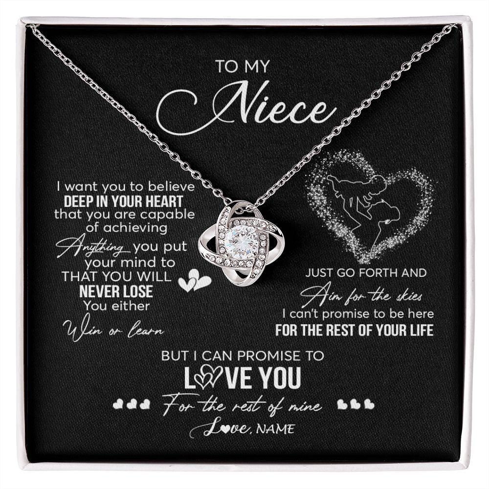 Love Knot Necklace | Personalized To My Niece Necklace From Aunt Aunty Promise To Love You Niece Birthday Graduation Christmas Pendant Customized Gift Box Message Card | siriusteestore