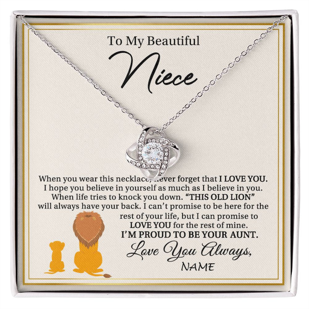 Love Knot Necklace | Personalized To My Niece Necklace From Aunt I'M Proud To Be Your Aunt Lion Niece Birthday Graduation Christmas Customized Gift Box Message Card | siriusteestore
