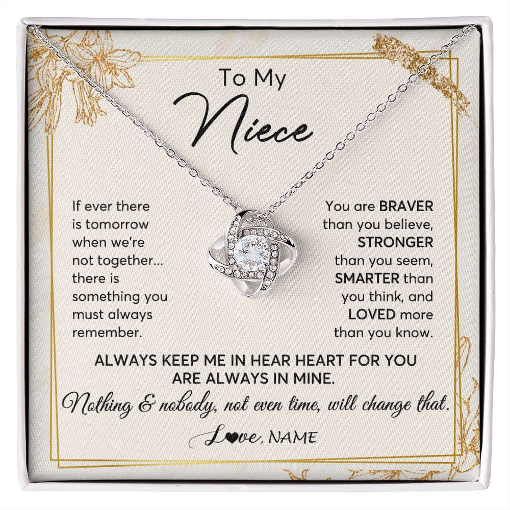 Love Knot Necklace | Personalized To My Niece Necklace From Aunt Uncle Auntie Always Keep Me In Your Heart Niece Birthday Graduation Christmas Customized Gift Box Message Card | siriusteestore