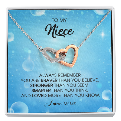 Interlocking Hearts Necklace | Personalized To My Niece Necklace From Aunt Uncle Auntie Always Remember You Are Braver Niece Pendant Jewelry Birthday Christmas Customized Message Card | siriusteestore