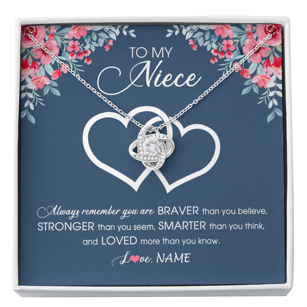 Love Knot Necklace | Personalized To My Niece Necklace From Aunt Uncle Auntie Braver Stronger Smarter Loved Niece Pendant Jewelry Birthday Christmas Customized Message Card | siriusteestore