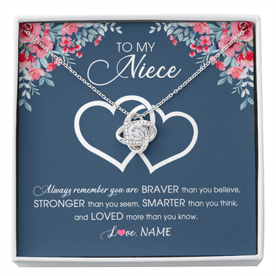 Love Knot Necklace | Personalized To My Niece Necklace From Aunt Uncle Auntie Braver Stronger Smarter Loved Niece Pendant Jewelry Birthday Christmas Customized Message Card | siriusteestore