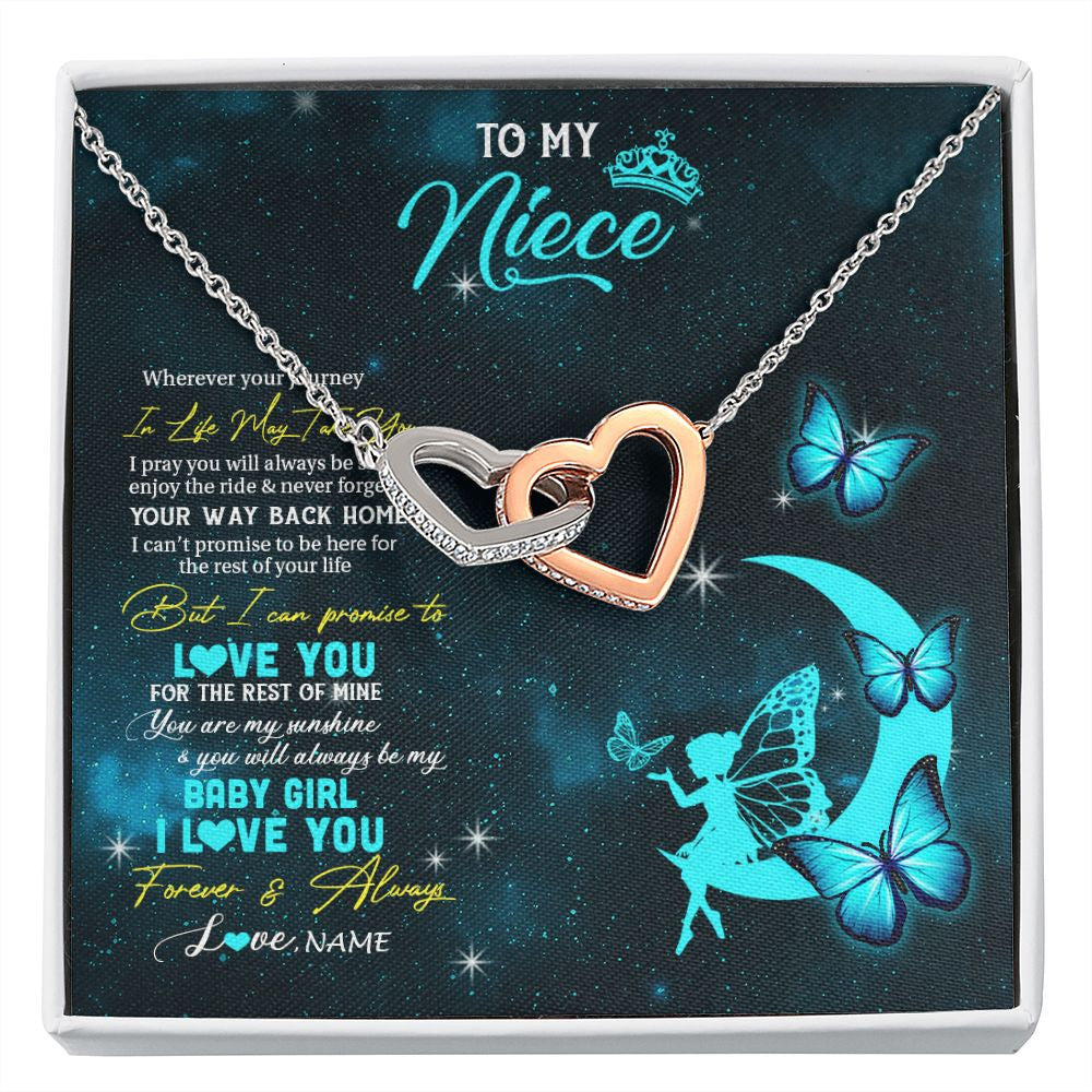 Interlocking Hearts Necklace | Personalized To My Niece Necklace From Aunt Uncle Auntie Fairy Silhouette Fantasy Moon Niece Birthday Christmas Jewelry Customized Gift Box Message Card | siriusteestore