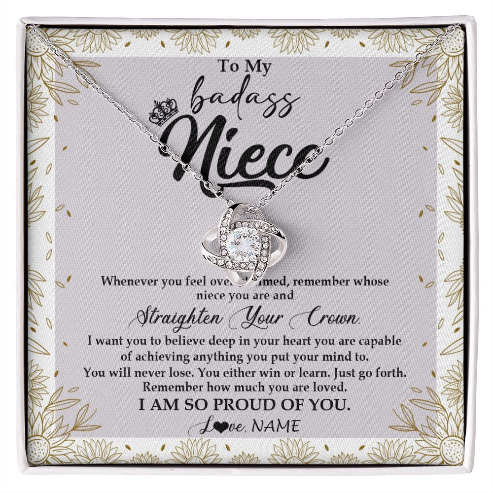 Love Knot Necklace | Personalized To My Niece Necklace From Aunt Uncle Auntie Straighten Your Crown Niece Birthday Christmas Graduation Jewelry Customized Gift Box Message Card | siriusteestore