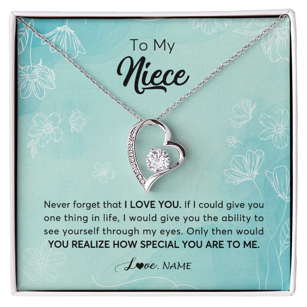 Forever Love Necklace | Personalized To My Niece Necklace From Aunt Uncle Flower Never Forget I Love You Niece Jewelry Graduation Birthday Christmas Customized Gift Box Message Card | siriusteestore