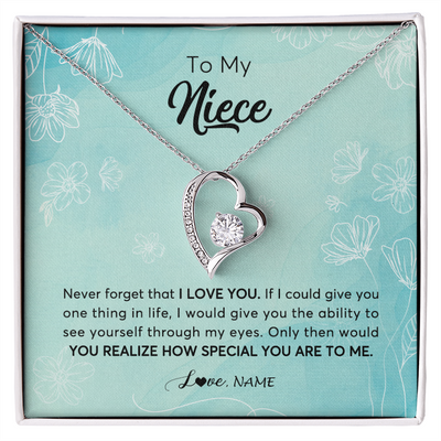 Forever Love Necklace | Personalized To My Niece Necklace From Aunt Uncle Flower Never Forget I Love You Niece Jewelry Graduation Birthday Christmas Customized Gift Box Message Card | siriusteestore