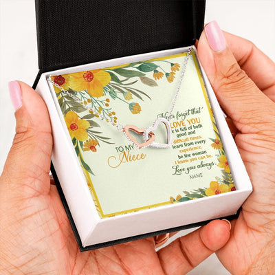 Interlocking Hearts Necklace | Personalized To My Niece Necklace From Aunt Uncle Flower Never Forget That I Love You Niece Birthday Christmas Graduation Customized Gift Box Message Card | siriusteestore