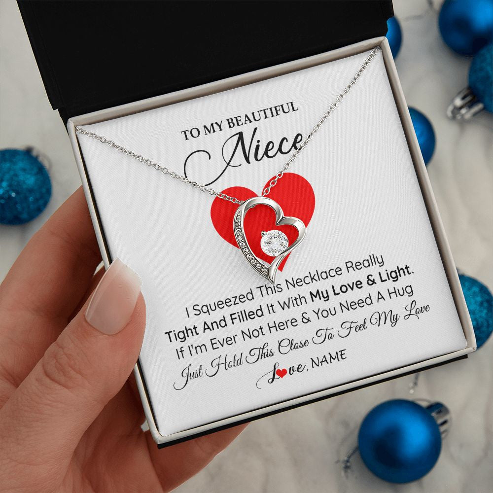Forever Love Necklace | Personalized To My Niece Necklace From Aunt Uncle I Squeezed This Necklace Niece Jewelry Pendant Birthday Graduation Christmas Customized Message Card | siriusteestore