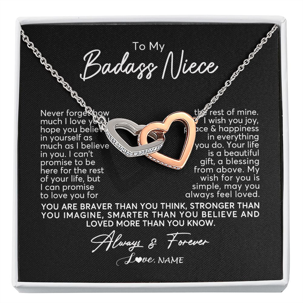 Interlocking Hearts Necklace | Personalized To My Niece Necklace From Aunt Uncle Never Forget How Much I Love You Niece Jewelry Birthday Christmas Graduation Customized Gift Box Message Card | siriusteestore