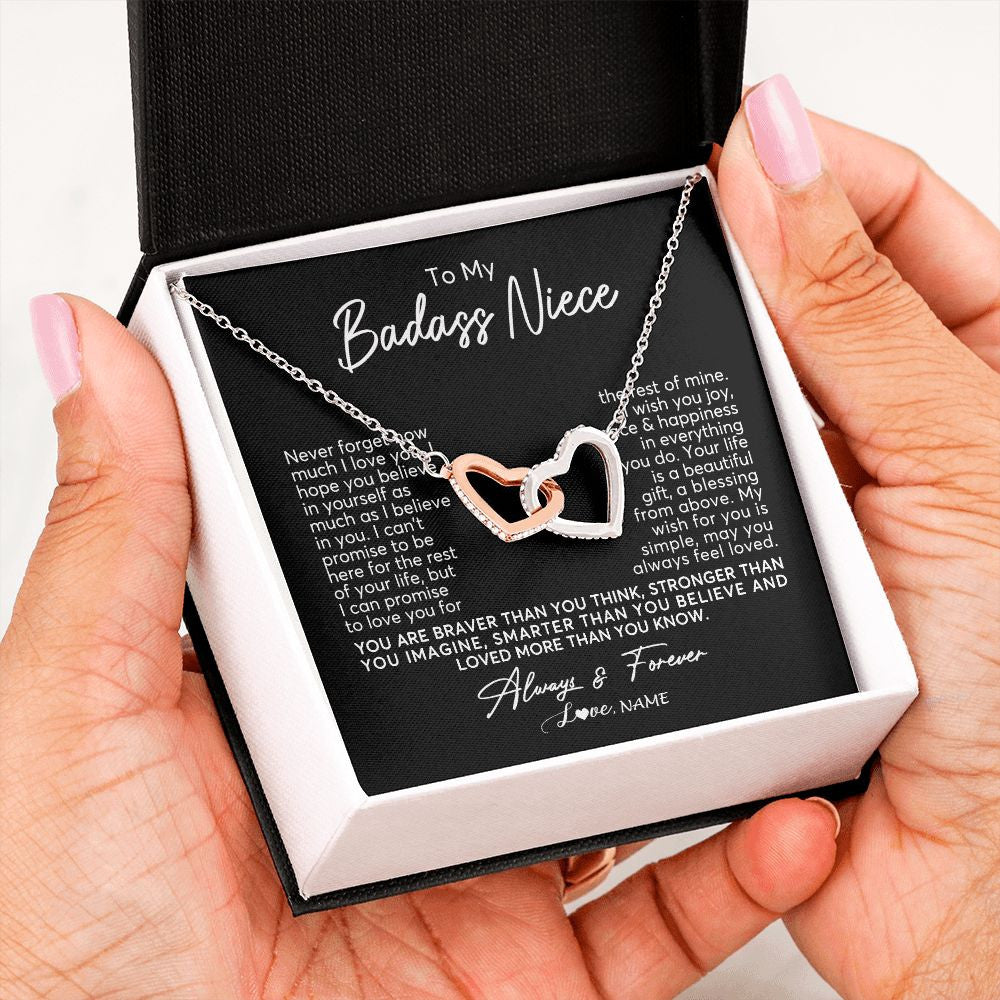 Interlocking Hearts Necklace | Personalized To My Niece Necklace From Aunt Uncle Never Forget How Much I Love You Niece Jewelry Birthday Christmas Graduation Customized Gift Box Message Card | siriusteestore