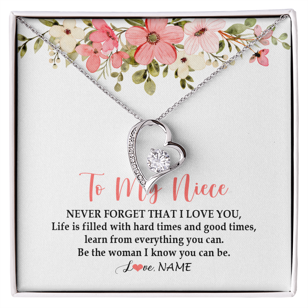 Forever Love Necklace | Personalized To My Niece Necklace From Aunt Uncle Never Forget That I Love You Niece Pendant Jewelry Birthday Christmas Customized Gift Box Message Card | siriusteestore