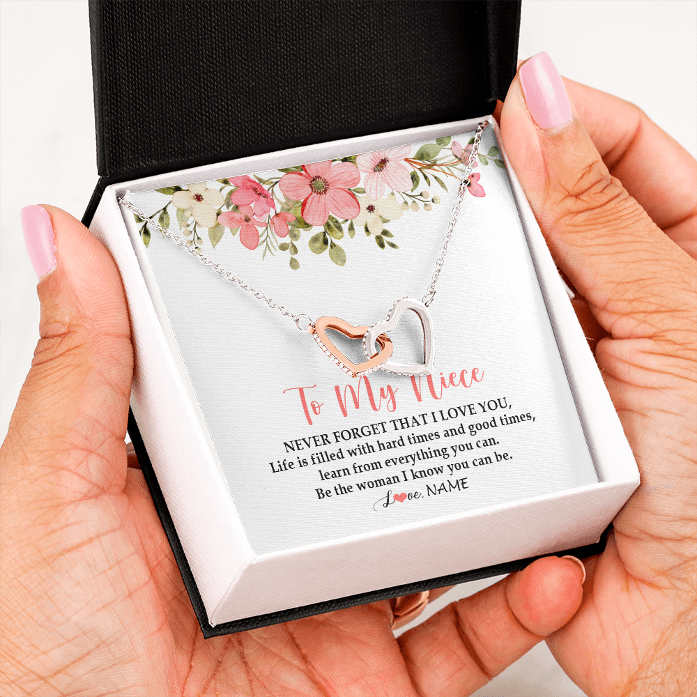 Interlocking Hearts Necklace | Personalized To My Niece Necklace From Aunt Uncle Never Forget That I Love You Niece Pendant Jewelry Birthday Christmas Customized Gift Box Message Card | siriusteestore