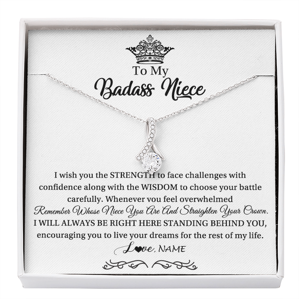 Alluring Beauty Necklace | Personalized To My Niece Necklace From Aunt Uncle Straighten Your Crown Niece Pendant Jewelry Birthday Graduation Christmas Customized Gift Box Message Card | siriusteestore