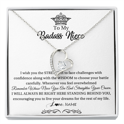 Forever Love Necklace | Personalized To My Niece Necklace From Aunt Uncle Straighten Your Crown Niece Pendant Jewelry Birthday Graduation Christmas Customized Gift Box Message Card | siriusteestore