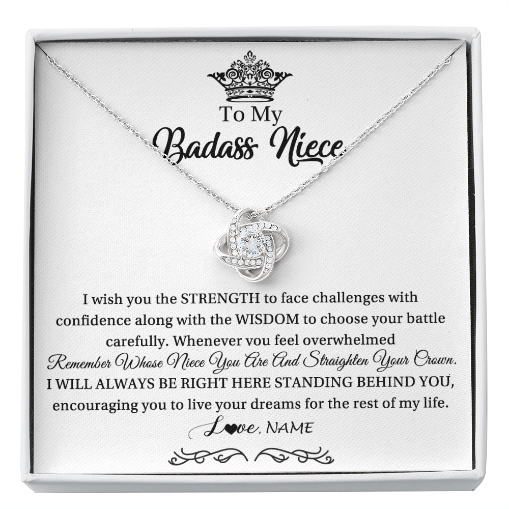 Love Knot Necklace | Personalized To My Niece Necklace From Aunt Uncle Straighten Your Crown Niece Pendant Jewelry Birthday Graduation Christmas Customized Gift Box Message Card | siriusteestore
