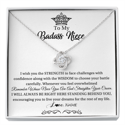 Love Knot Necklace | Personalized To My Niece Necklace From Aunt Uncle Straighten Your Crown Niece Pendant Jewelry Birthday Graduation Christmas Customized Gift Box Message Card | siriusteestore