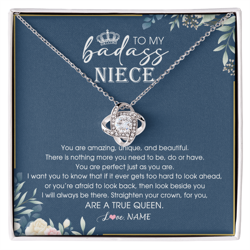 Love Knot Necklace | Personalized To My Niece Necklace From Aunt Uncle Straighten Your Crown Niece Queen Jewelry Birthday Graduation Christmas Customized Gift Box Message Card | siriusteestore