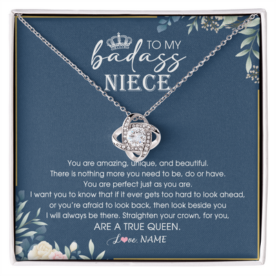 Love Knot Necklace | Personalized To My Niece Necklace From Aunt Uncle Straighten Your Crown Niece Queen Jewelry Birthday Graduation Christmas Customized Gift Box Message Card | siriusteestore