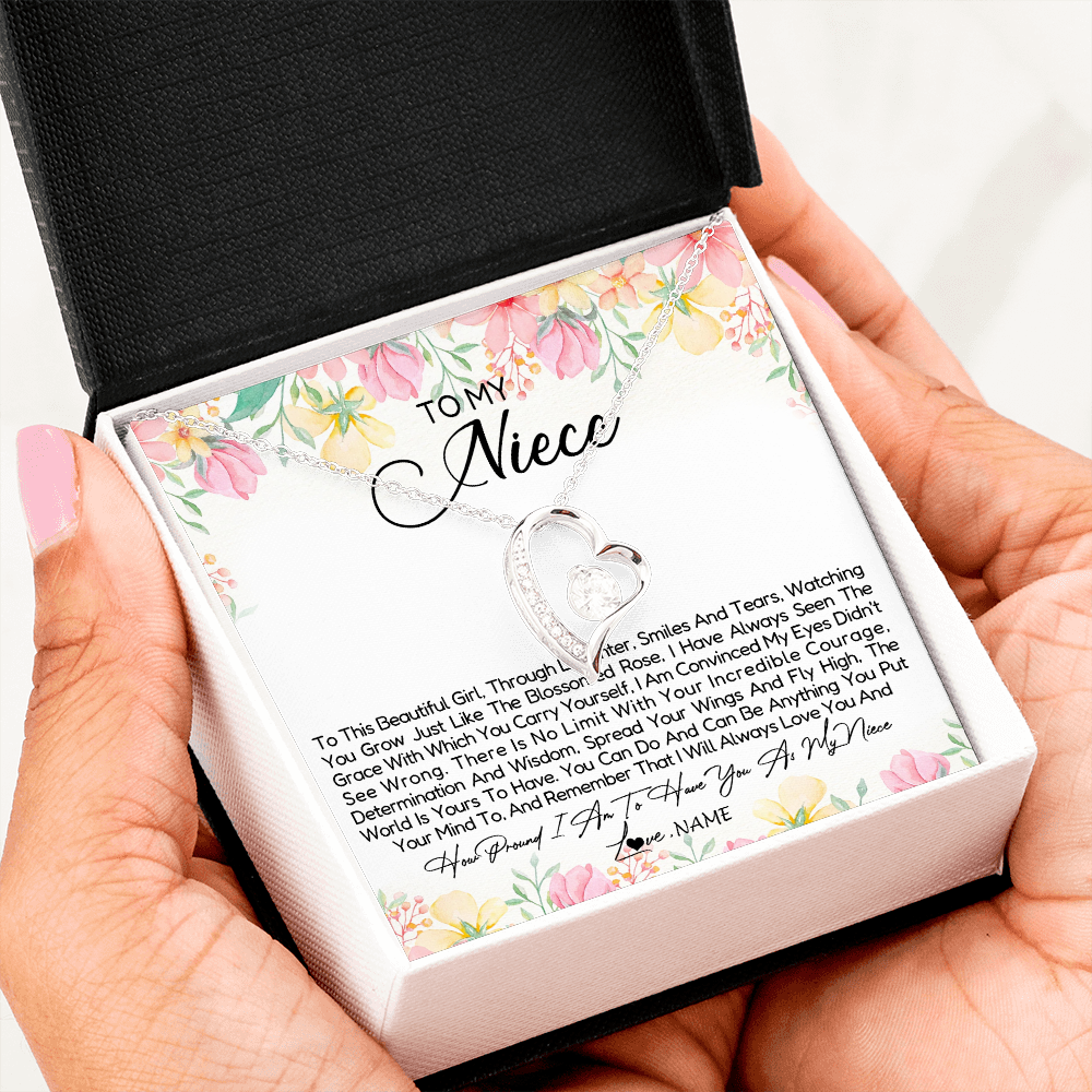 Forever Love Necklace | Personalized To My Niece Necklace From Aunt Uncle To This Beautiful Girl Niece Pendant Jewelry Birthday Graduation Christmas Customized Gift Box Message Card | siriusteestore