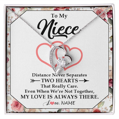 Forever Love Necklace | Personalized To My Niece Necklace From Aunt Uncle Two Hearts Together Niece Jewelry Birthday Graduation Christmas Customized Gift Box Message Card | siriusteestore